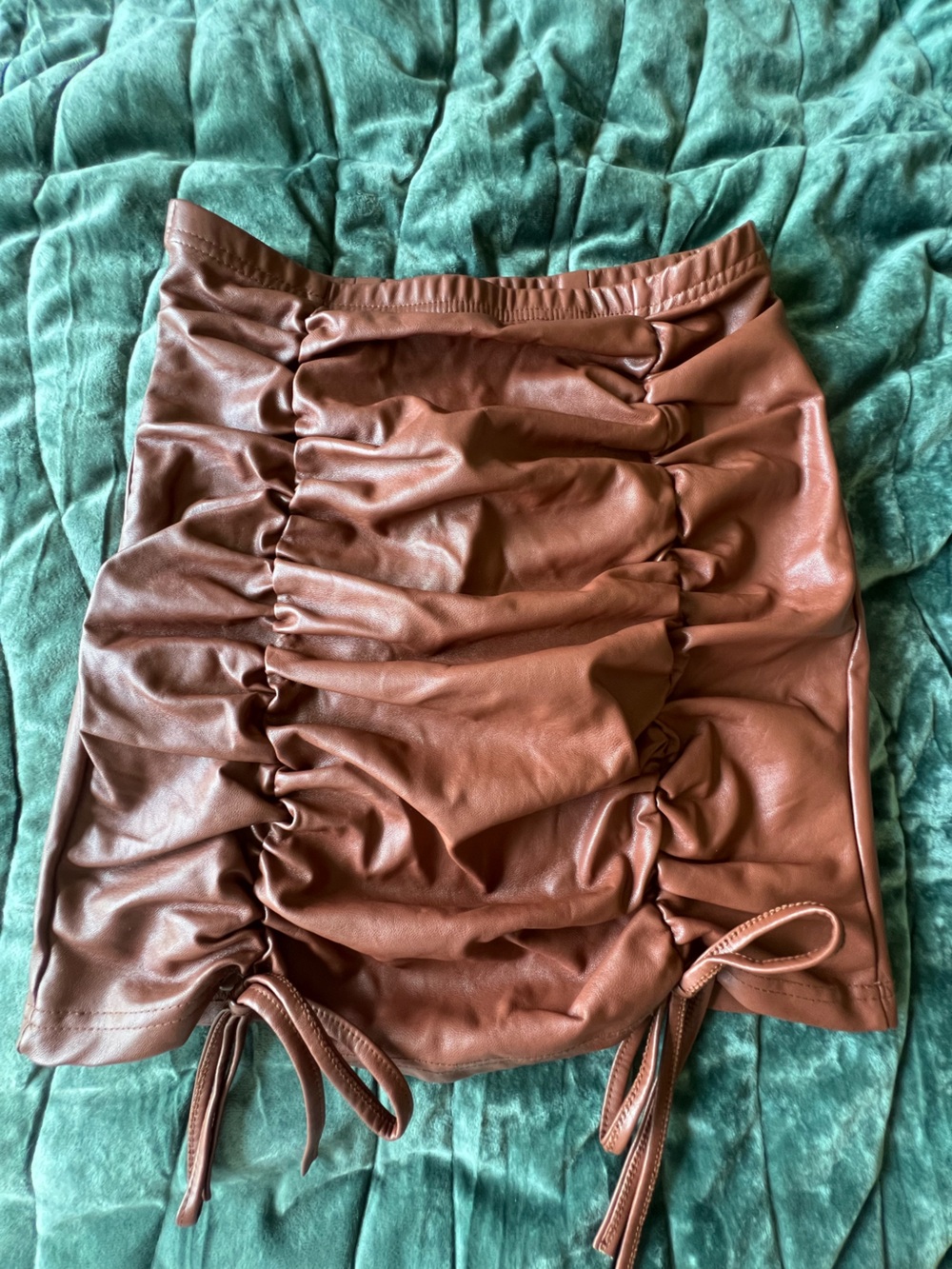 SHEIN Burgundy Faux Leather Trim Jacket with Tan Lining